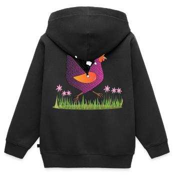Hen Rider - Katze auf Huhn - Geschenkidee - Kinder Premium Organic Zip Hoodie - Schwarz - Hinten - AI Model Kid Male (0cm)