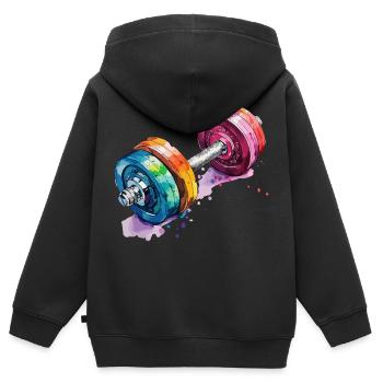 Hanteln in Regenbogenfarben - Kinder Premium Organic Zip Hoodie - Schwarz - Hinten - AI Model Kid Male (0cm)