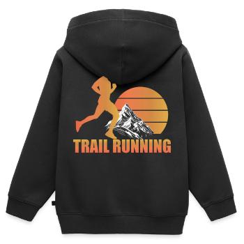 Trail Run Ultra Running Trekking en montagne Course à pied - Sweat Premium à capuche zippé enfant bio - noir - Dos - AI Model Kid Male (0cm)