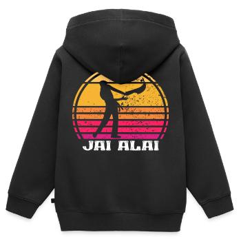 Rétro Jai Alai Pelote Basque Raquette La Plus Rapide - Sweat Premium à capuche zippé enfant bio - noir - Dos - AI Model Kid Male (0cm)