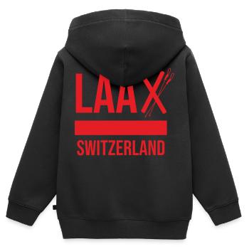 Souvenir de Laax dans les Grisons - Sweat Premium à capuche zippé enfant bio - noir - Dos - AI Model Kid Male (0cm)