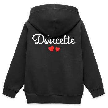 Petite Doucette Humour Surnom Affectueux Femme - Sweat Premium à capuche zippé enfant bio - noir - Dos - AI Model Kid Male (0cm)