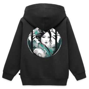 Manga, Anime, Gothique, Yeux verts, Ornement - Sweat Premium à capuche zippé enfant bio - noir - Dos - AI Model Kid Male (0cm)