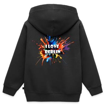 I LOVE BERLIN - Kinder Premium Organic Zip Hoodie - Schwarz - Hinten - AI Model Kid Male (0cm)