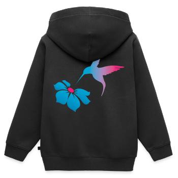 Kolibri und Blüte - Verbindung und Leichtigkeit - Kinder Premium Organic Zip Hoodie - Schwarz - Hinten - AI Model Kid Male (0cm)