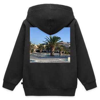 Palme - Kinder Premium Organic Zip Hoodie - Schwarz - Hinten - AI Model Kid Male (0cm)