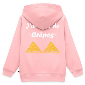 Crêpes Bretagne humour crêpe - Sweat Premium à capuche zippé enfant bio - rose - Dos - AI Model Kid Female (0cm)
