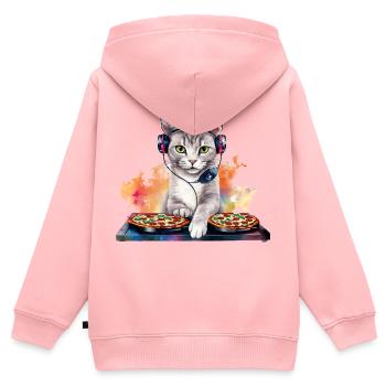 Weltraum Katze Pizza Discjockey - Interstellar - Kinder Premium Organic Zip Hoodie - Rosa - Hinten - AI Model Kid Female (0cm)