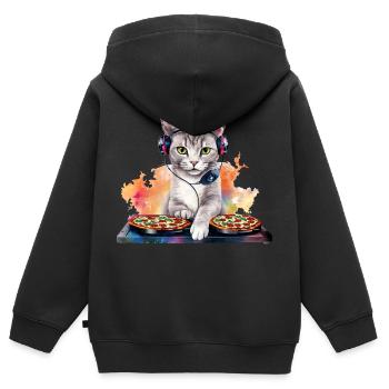 Outer Space Cat Pizza Disc Jockey - Interstellar - Kids Premium Organic Zip-up Hoodie - black - Back - AI Model Kid Male (0cm)