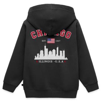 Chicago, Illinois, Est 1837 - Sweat Premium à capuche zippé enfant bio - noir - Dos - AI Model Kid Male (0cm)