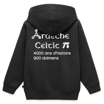 Ardeche celtic 3 - Sweat Premium à capuche zippé enfant bio - noir - Dos - AI Model Kid Male (0cm)