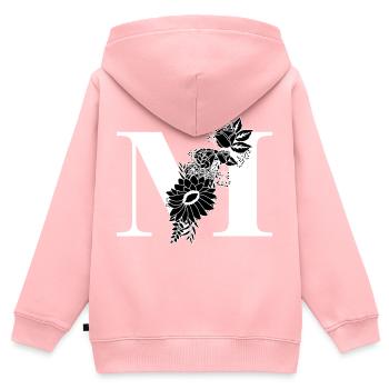 Lettre m floral noir et blanc - Sweat Premium à capuche zippé enfant bio - rose - Dos - AI Model Kid Female (0cm)