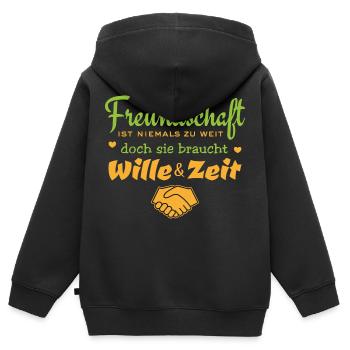 Freundschaft ist niemals zu weit - Spruch - Kinder Premium Organic Zip Hoodie - Schwarz - Hinten - AI Model Kid Male (0cm)