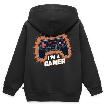 ICH BIN EIN GAMER - Kinder Premium Organic Zip Hoodie - Schwarz - Hinten - AI Model Kid Male (0cm)