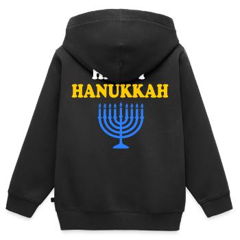 HAPPY HANUKKAH - Sweat Premium à capuche zippé enfant bio - noir - Dos - AI Model Kid Male (0cm)