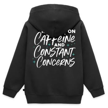 fonctionnant à la caféine et aux préoccupations constantes Design - Sweat Premium à capuche zippé enfant bio - noir - Dos - AI Model Kid Male (0cm)