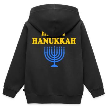 HAPPY HANUKKAH - Sweat Premium à capuche zippé enfant bio - noir - Dos - AI Model Kid Male (0cm)