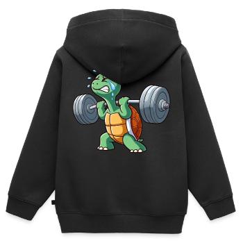 Lustige Schildkröte Fitness Workout Anstrengend - Kinder Premium Organic Zip Hoodie - Schwarz - Hinten - AI Model Kid Male (0cm)