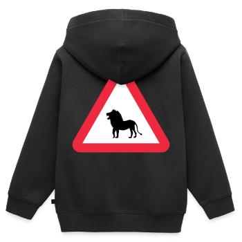 Achtung Löwen-Warnung - Kinder Premium Organic Zip Hoodie - Schwarz - Hinten - AI Model Kid Male (0cm)