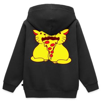 2 Chats Nourriture Salami Pizza Restauration rapide Hunger Team - Sweat Premium à capuche zippé enfant bio - noir - Dos - AI Model Kid Male (0cm)