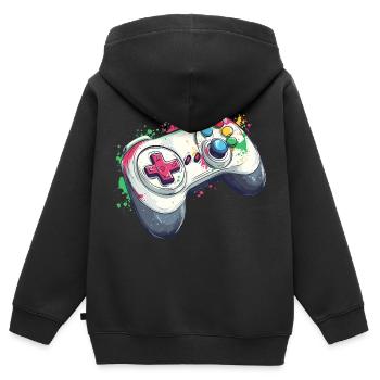 Manettes de jeux vidéo pour les joueurs - Sweat Premium à capuche zippé enfant bio - noir - Dos - AI Model Kid Male (0cm)