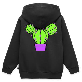 Petit Cactus Épines Désert Cactus Pot de Fleur - Sweat Premium à capuche zippé enfant bio - noir - Dos - AI Model Kid Male (0cm)