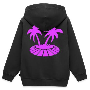 2 Palmen Insel Strand Urlaub Sonne Strahlen Meer - Kinder Premium Organic Zip Hoodie - Schwarz - Hinten - AI Model Kid Male (0cm)