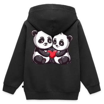 Panda Paar Liebe Valentinstag - Kinder Premium Organic Zip Hoodie - Schwarz - Hinten - AI Model Kid Male (0cm)