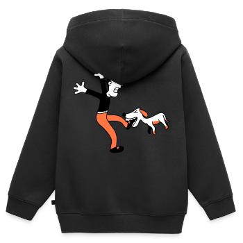 Dog Bites Man Foot Pain Attack - Kids Premium Organic Zip-up Hoodie - black - Back - AI Model Kid Male (0cm)