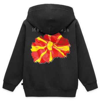 Drapeau de la Macédoine sur la carte de la Macédoine MK - Sweat Premium à capuche zippé enfant bio - noir - Dos - AI Model Kid Male (0cm)