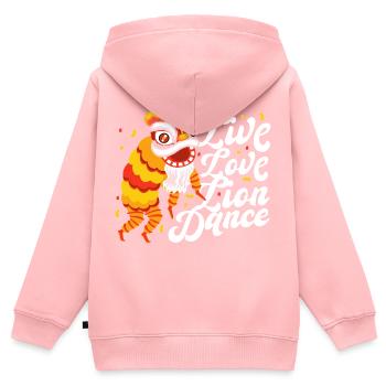 Live Love Danse du Lion Nouvel An Chinois Danseuse Lion - Sweat Premium à capuche zippé enfant bio - rose - Dos - AI Model Kid Female (0cm)