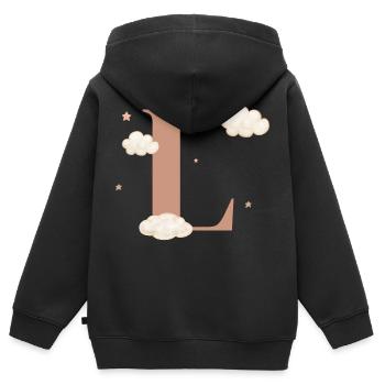 Buchstabe l bewölkt Sterne - Kinder Premium Organic Zip Hoodie - Schwarz - Hinten - AI Model Kid Male (0cm)
