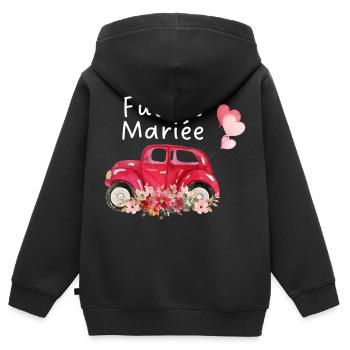 Future mariée voiture mariée floral - Sweat Premium à capuche zippé enfant bio - noir - Dos - AI Model Kid Male (0cm)