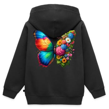 Bunter Schmetterling, von der Natur inspirierte Sommerstimmungen - Kinder Premium Organic Zip Hoodie - Schwarz - Hinten - AI Model Kid Male (0cm)