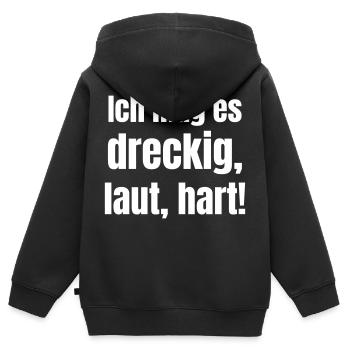 J’aime ça sale, bruyant, dur ! - Sweat Premium à capuche zippé enfant bio - noir - Dos - AI Model Kid Male (0cm)