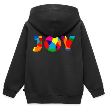 Joy - Freude - Kinder Premium Organic Zip Hoodie - Schwarz - Hinten - AI Model Kid Male (0cm)