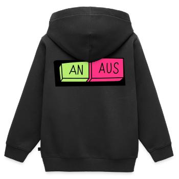 An / Aus Schalter - Kinder Premium Organic Zip Hoodie - Schwarz - Hinten - AI Model Kid Male (0cm)