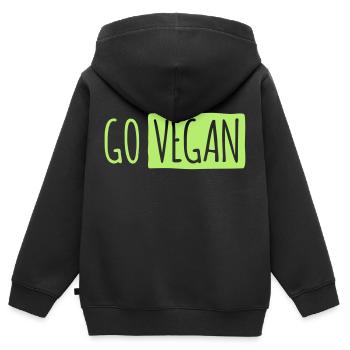 GO VEGAN - Kids Premium Organic Zip-up Hoodie - black - Back - AI Model Kid Male (0cm)