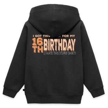 16ème anniversaire 16e bday 16 ans - Sweat Premium à capuche zippé enfant bio - noir - Dos - AI Model Kid Male (0cm)