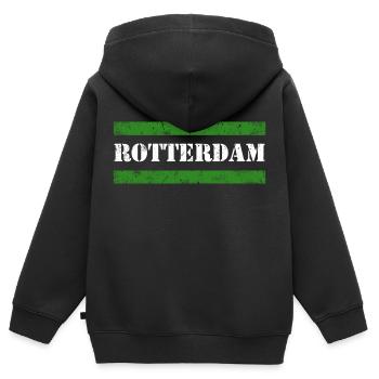 Rotterdam Vintage - Sweat Premium à capuche zippé enfant bio - noir - Dos - AI Model Kid Male (0cm)