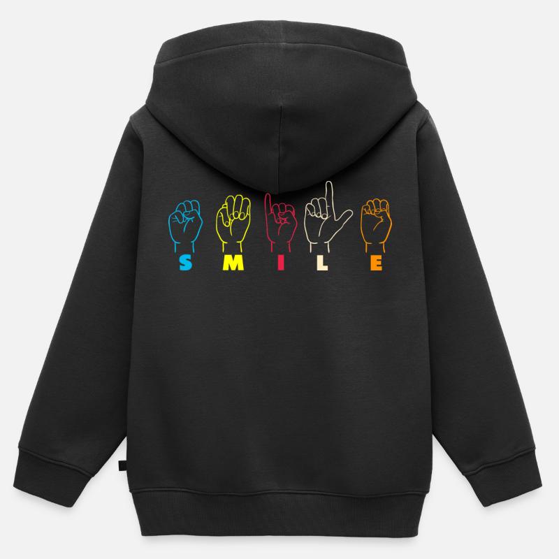 Smile ASL Alphabet American Sing Language ASL - Kinder Premium Organic Zip Hoodie - Schwarz
