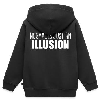 Normal ist nur ein Illusionszitat - Kinder Premium Organic Zip Hoodie - Schwarz - Hinten - AI Model Kid Male (0cm)