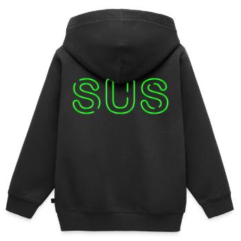 Sus - Parole jeunesse - Sweat Premium à capuche zippé enfant bio - noir - Dos - AI Model Kid Male (0cm)