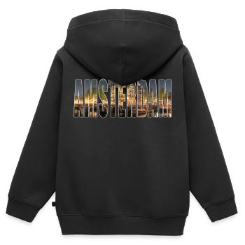 Amsterdam - Sweat Premium à capuche zippé enfant bio - noir - Dos - AI Model Kid Male (0cm)