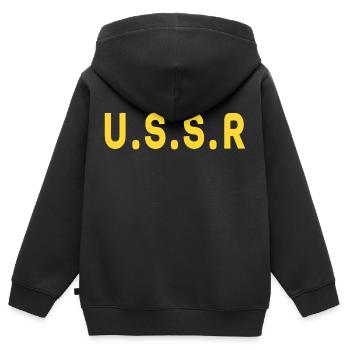 USSR Soviet Union Russian СССР - Kids Premium Organic Zip-up Hoodie - black - Back - AI Model Kid Male (0cm)