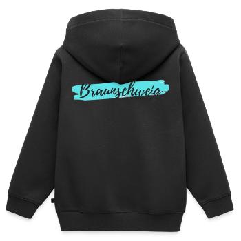 Braunschweig - Kinder Premium Organic Zip Hoodie - Schwarz - Hinten - AI Model Kid Male (0cm)