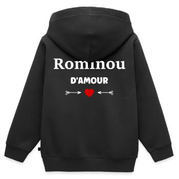 Rominou d'amour - Sweat Premium à capuche zippé enfant bio - noir - Dos - AI Model Kid Male (0cm)