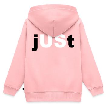 Design cool « Just Us » pour lui et elle - Sweat Premium à capuche zippé enfant bio - rose - Dos - AI Model Kid Female (0cm)