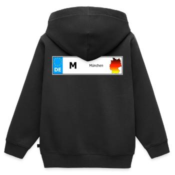 München Autokennzeichen Fahrzeugnummer Auto - Kinder Premium Organic Zip Hoodie - Schwarz - Hinten - AI Model Kid Male (0cm)
