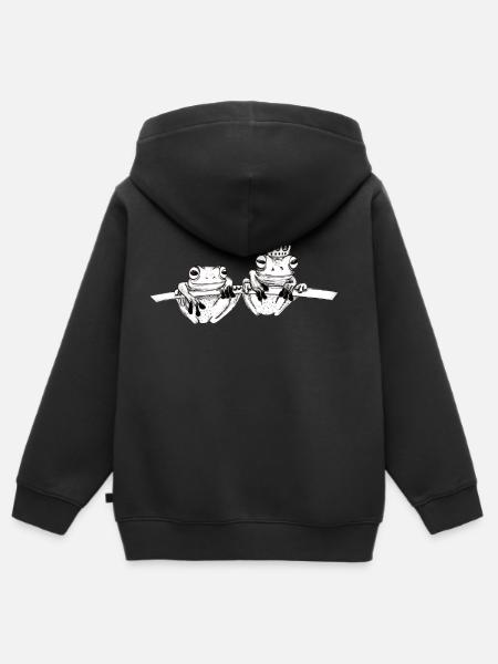 hand drawn frogs on a branch - Kids Premium Organic Zip-up Hoodie - black